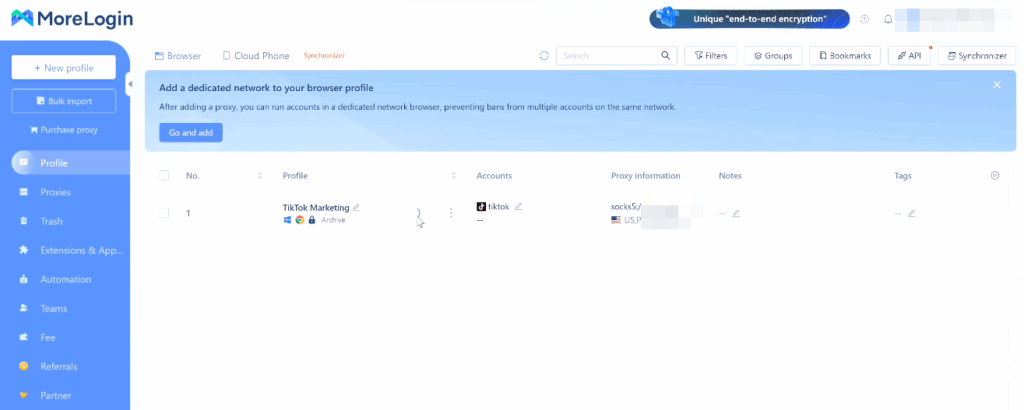MoreLogin cloud phone interface