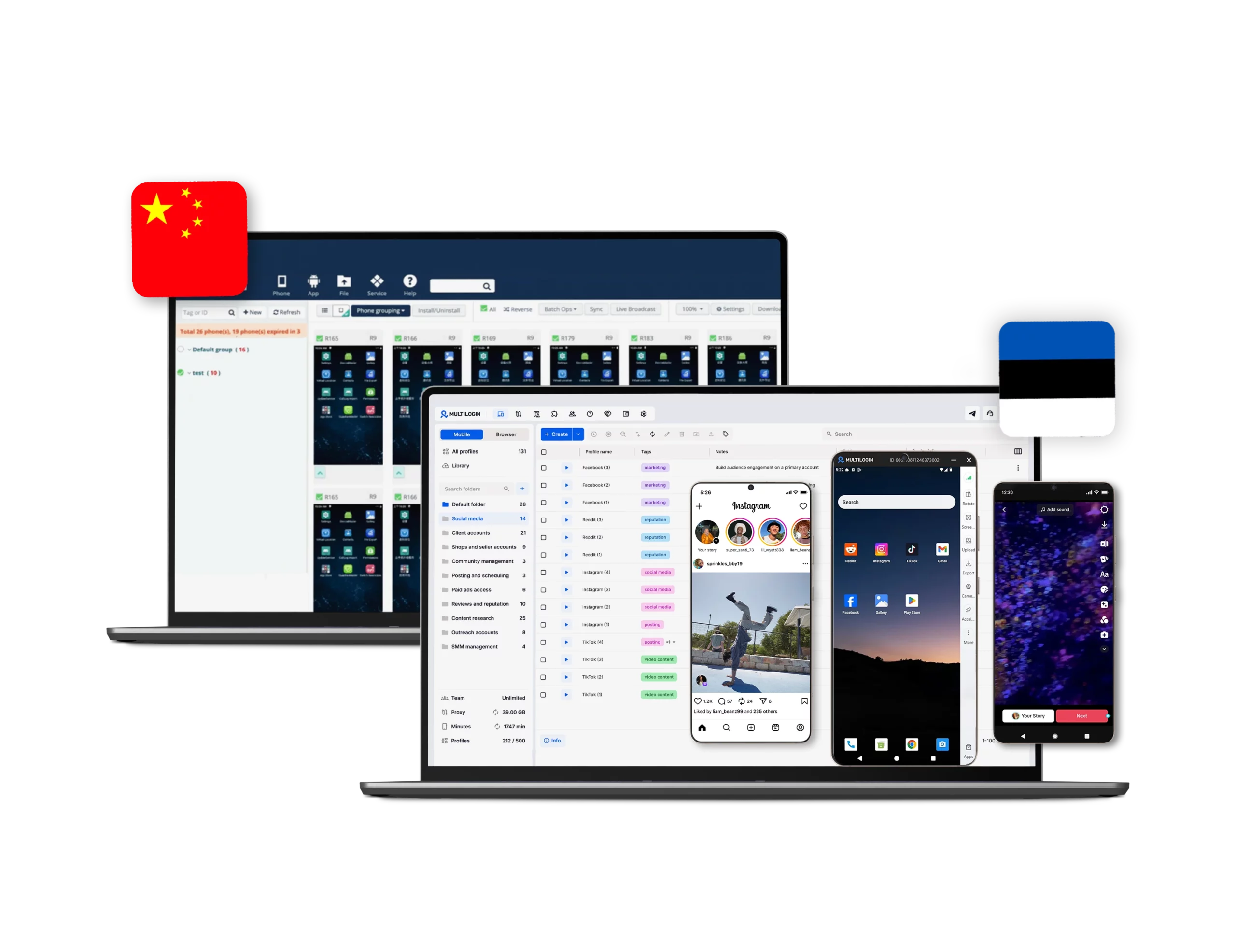 Multilogin vs. Hippo Cloud Phones comparison with both dashboards open