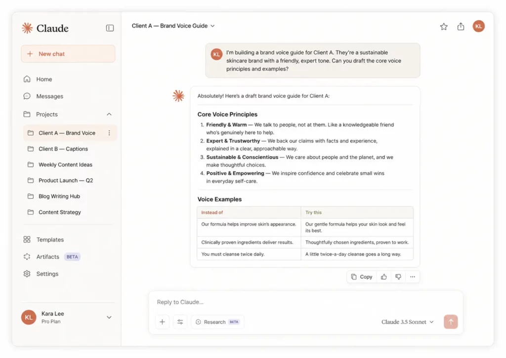 Claude interface overview