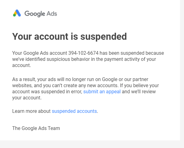 google ads account suspended