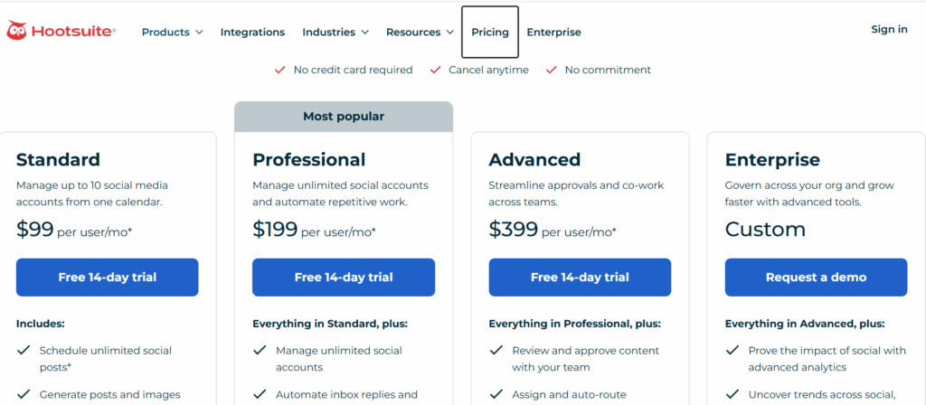 hootsuite pricing