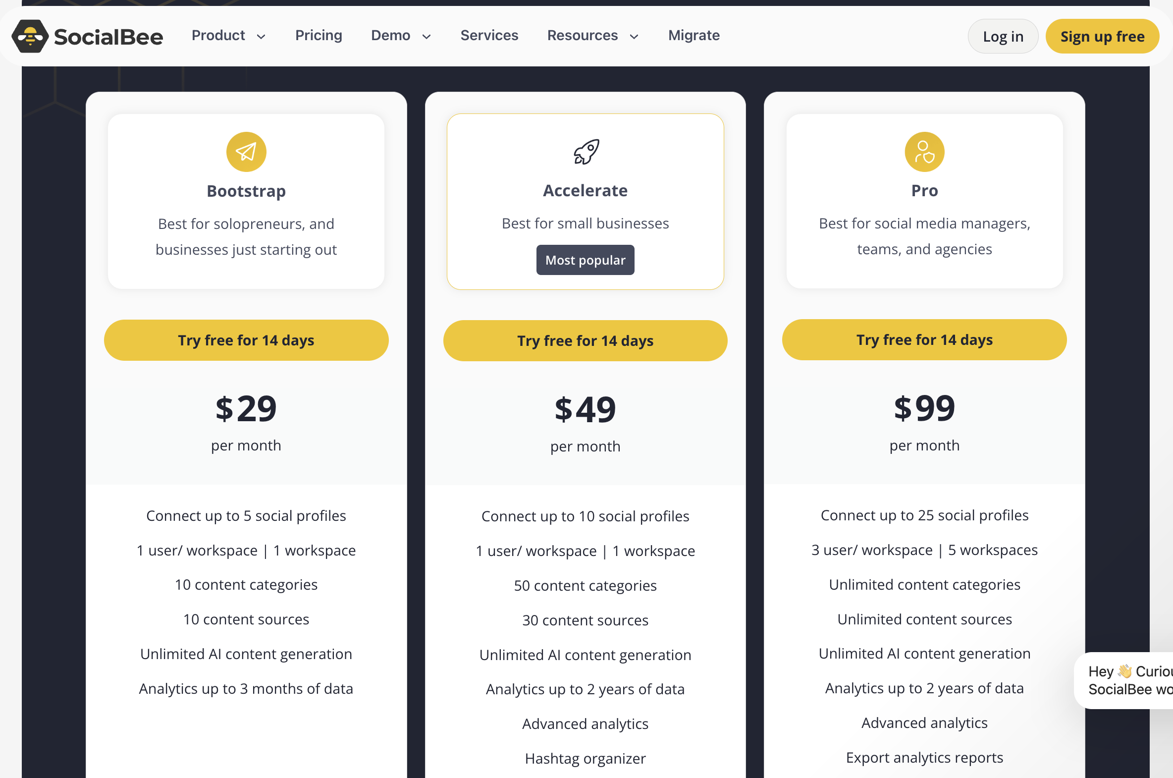 Social Bee Pricing Plan