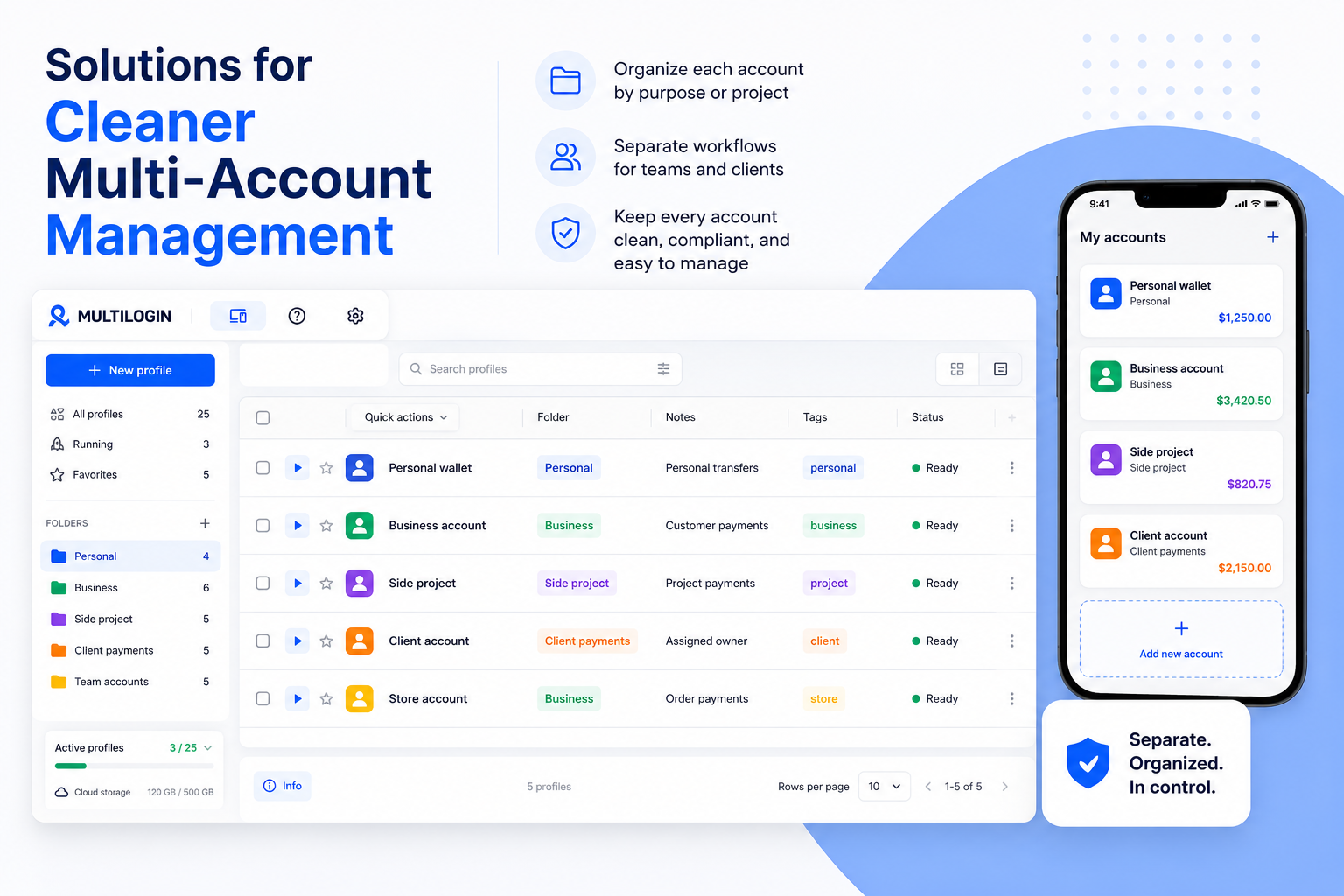 Solutions for cleaner multi-account management