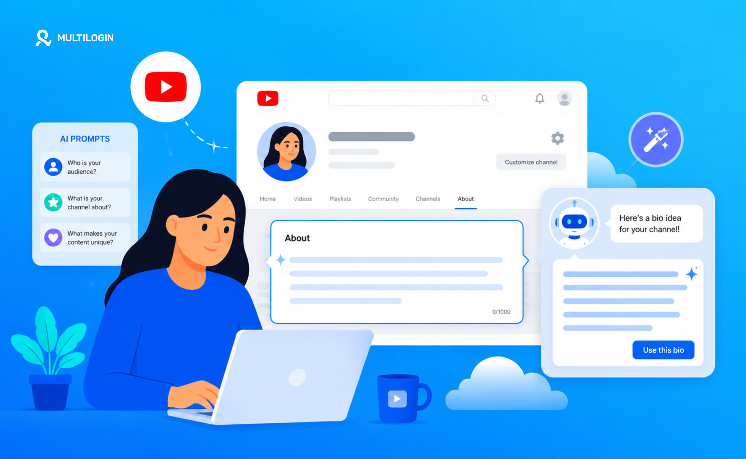 write youtube bio with ai