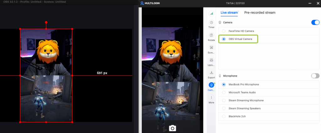 Switch the OBS Virtual Camera on