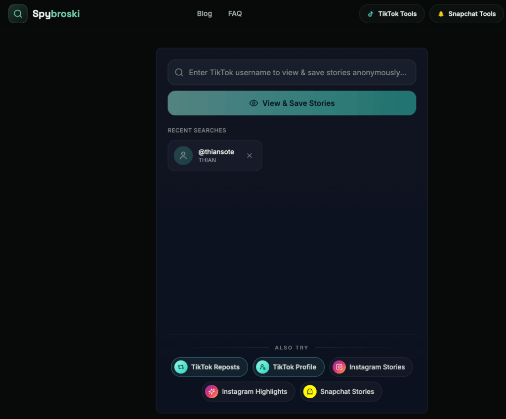 SpyBroski showing only the first TikTok Story from an account that posted several