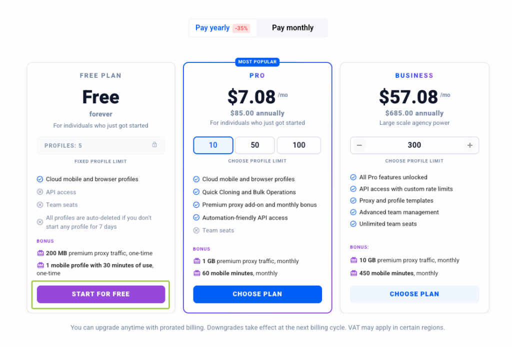 Multilogin free plan