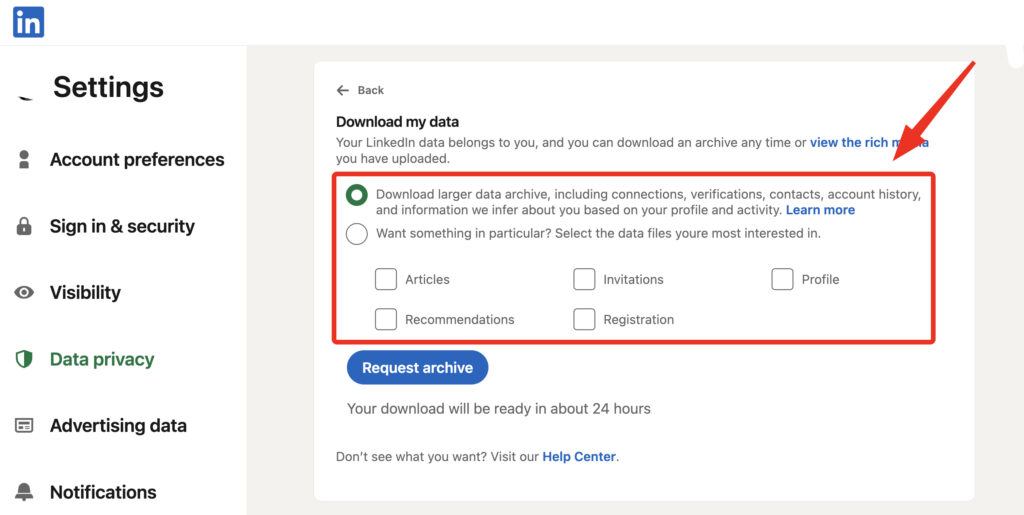 Download my data 