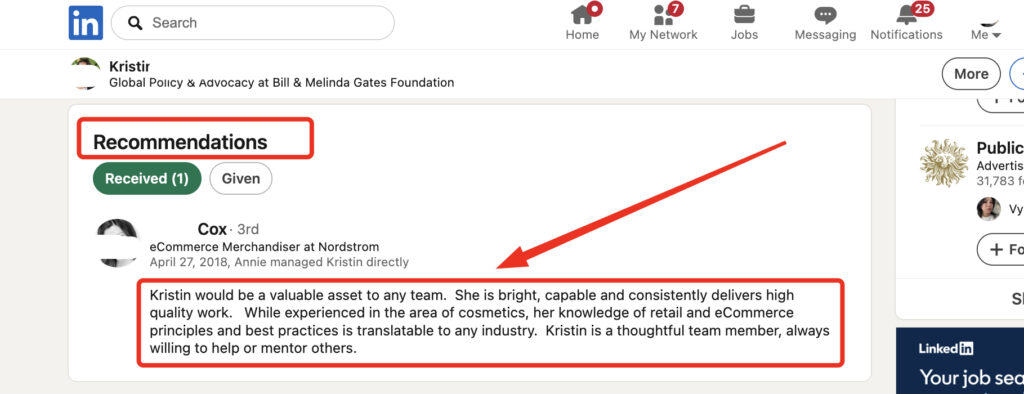 LinkedIn recommendation