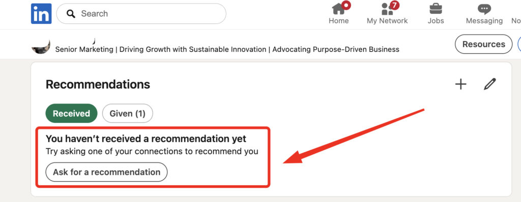 Requesting a recommendation from a connection: