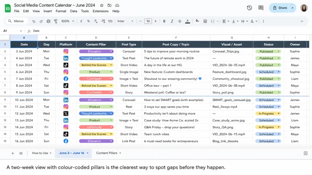 social media calendar