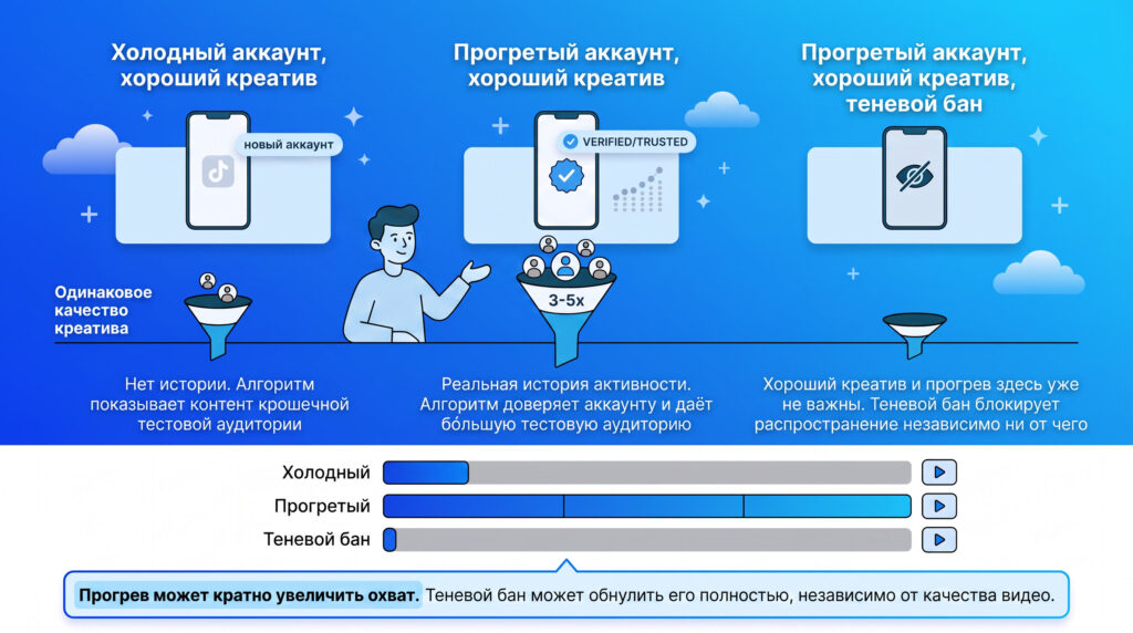 Эффективность прогретых аккаунтов при публикации креатива