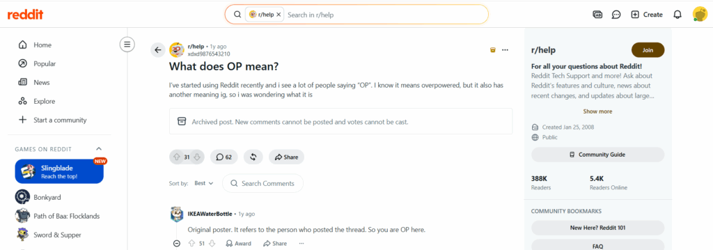 OP meaning on Reddit