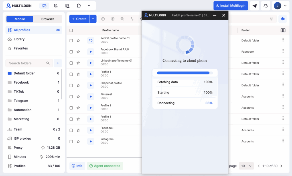 Run cloud phone in Multilogin