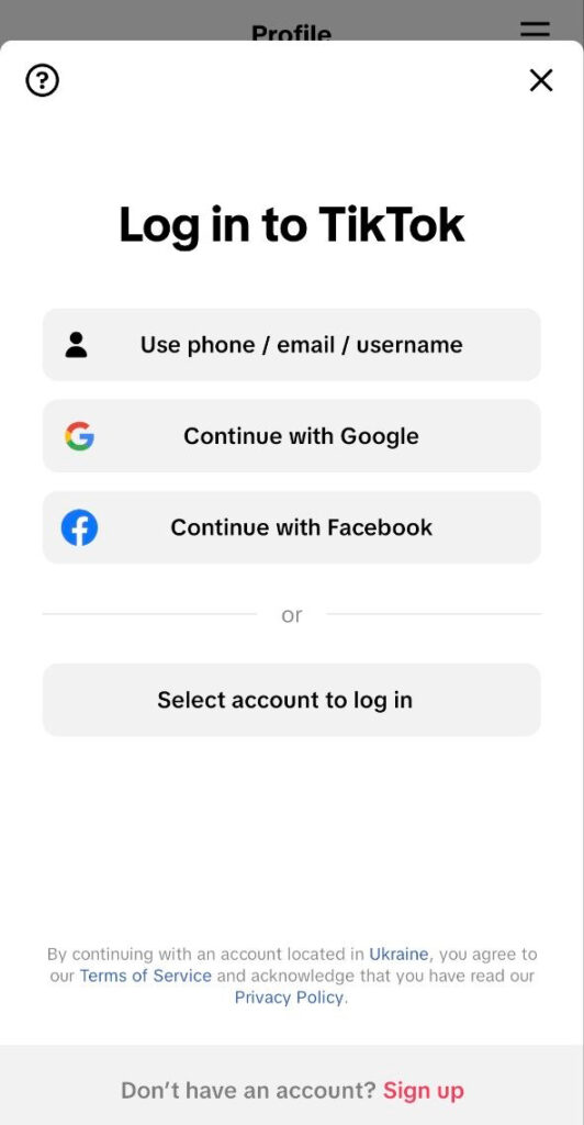 TikTok signup screen showing the email option to make TikTok without phone number