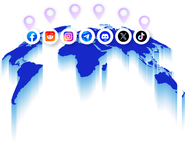 Multilogin proxy profiles running social accounts across Facebook, Reddit, Instagram, Telegram, Discord, X, and TikTok worldwide