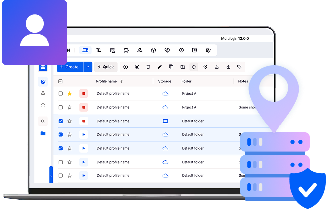 Multilogin profile dashboard with location-based ISP proxy management on secure servers