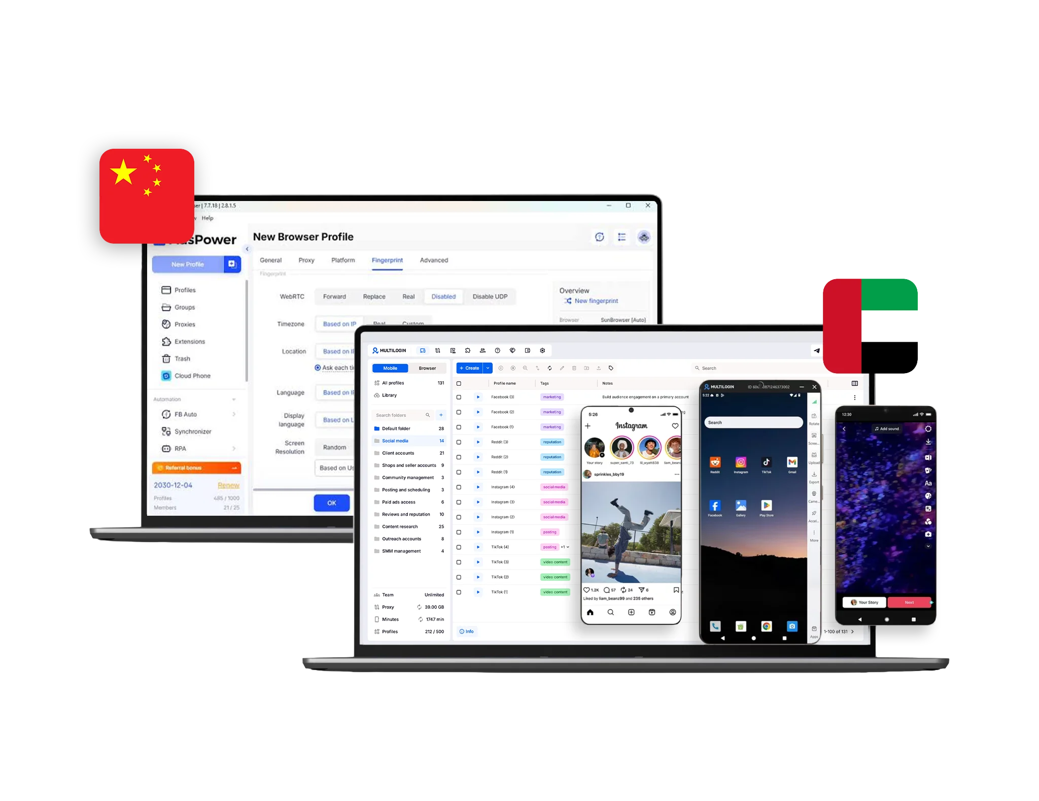 AdsPower vs Multilogin comparison showing browser and cloud phone management features
