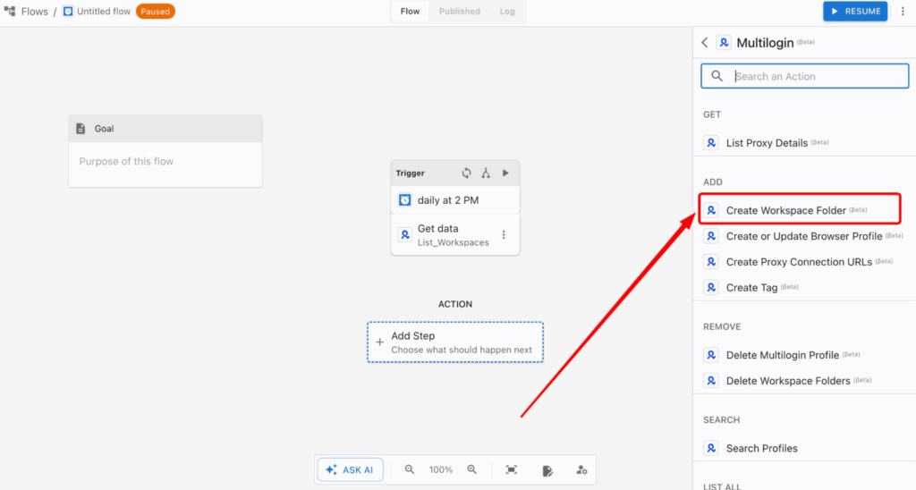 Create a workspace folder in Multilogin 