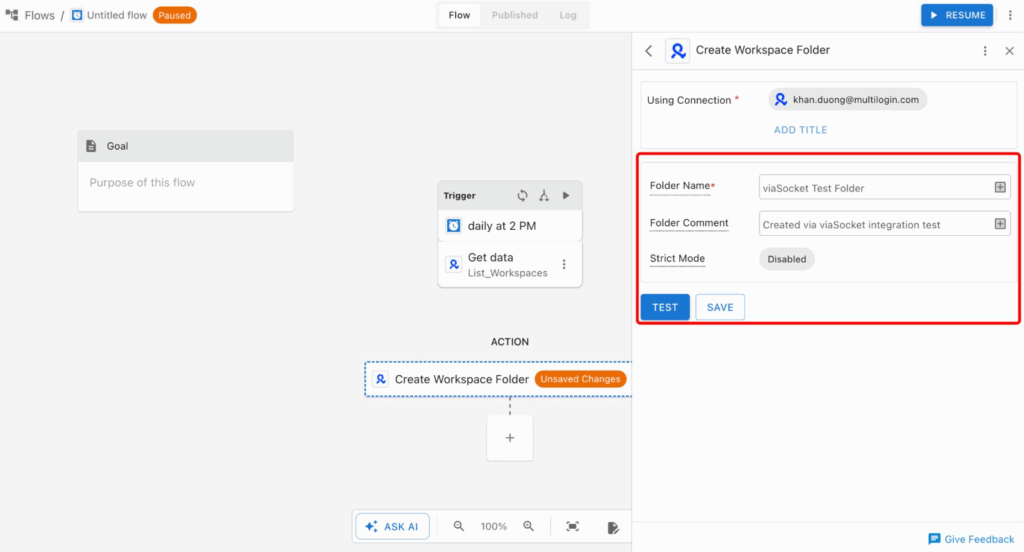 Created via viaSocket integration test. Strict Mode can remain in its default state for this basic test.