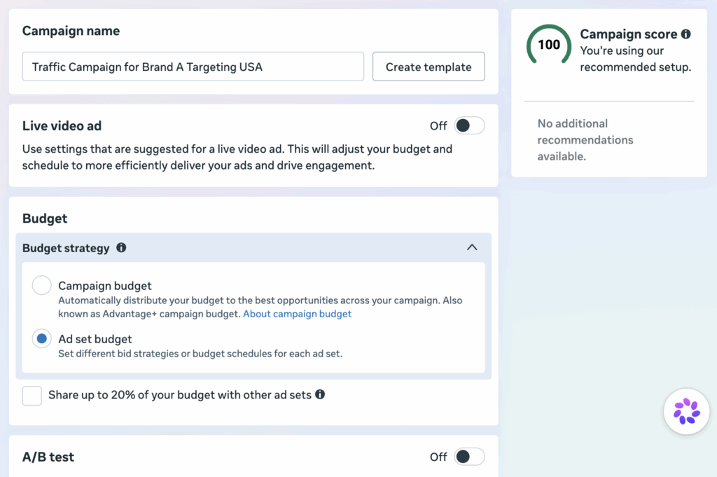 facebook campaign settings customized