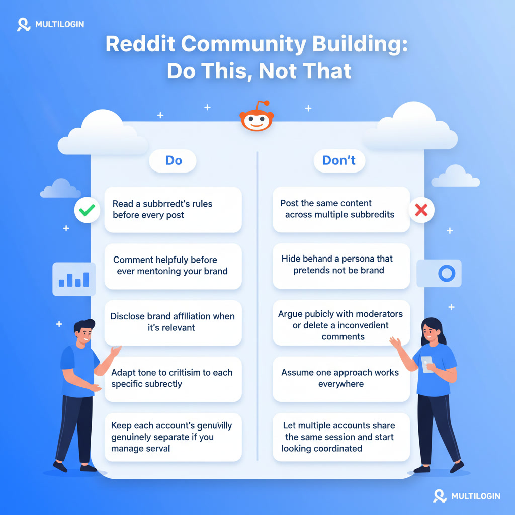Reddit community building do's and don'ts infographic for brands