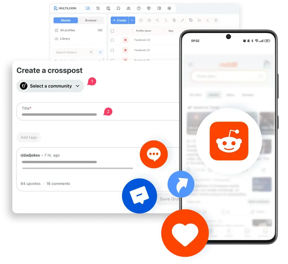 Reddit accounts matched to different global locations for a Reddit AEO strategy
