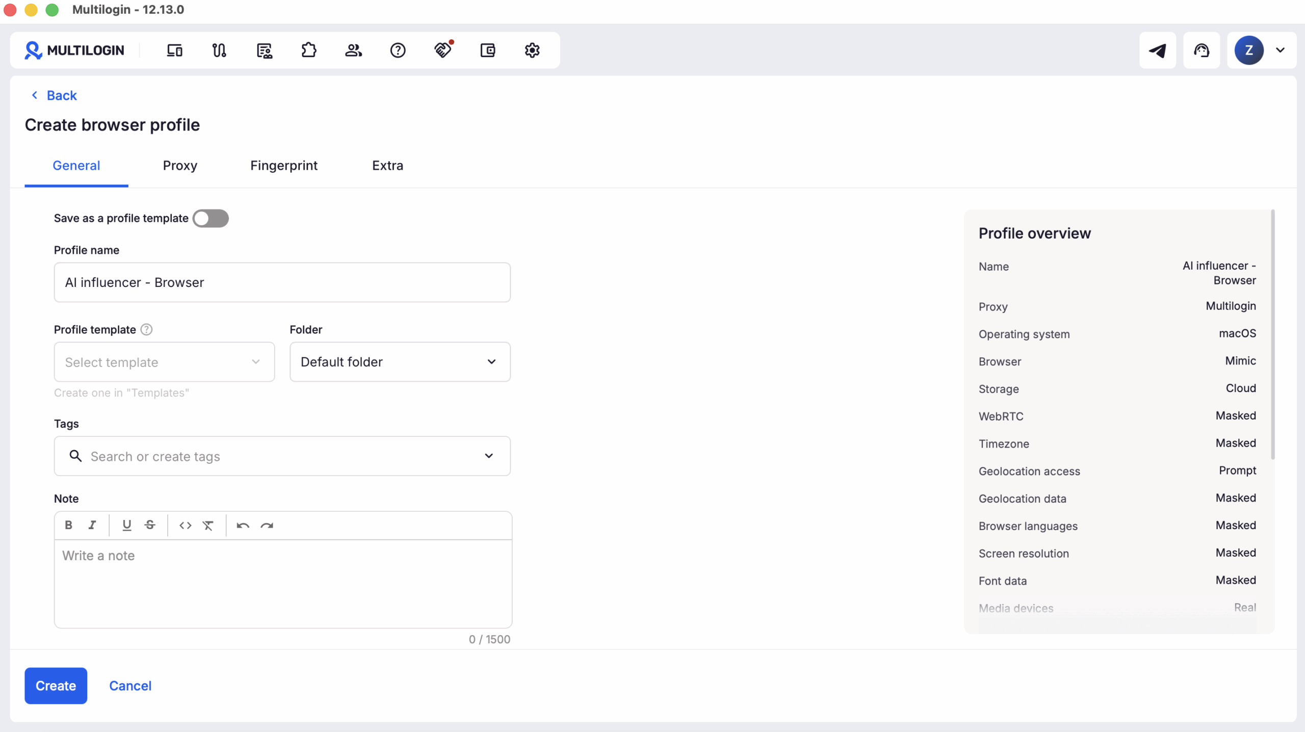 Create a browser profile for web-based work