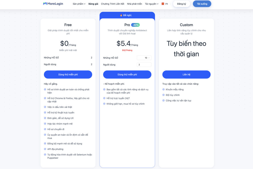 morelogin giá, morelogin pricing