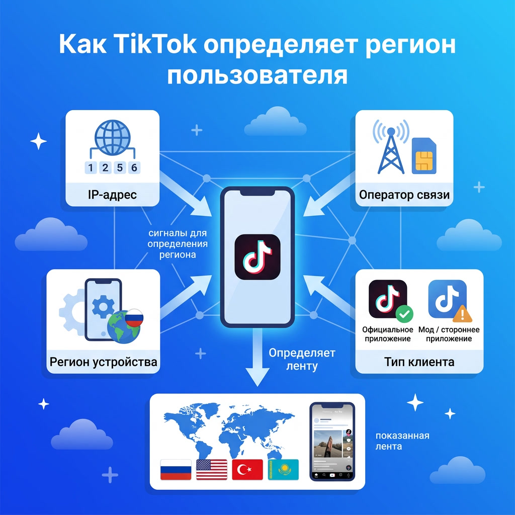 Как TikTok определяет регион пользователя по IP, оператору и устройству