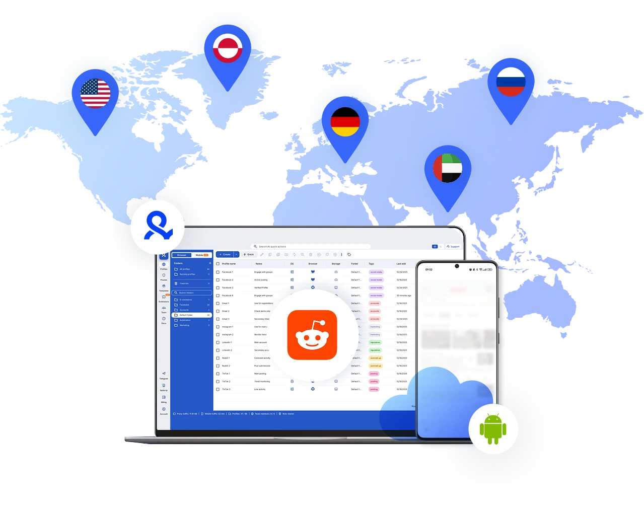 Карта стран для запуска Reddit-аккаунтов через прокси Multilogin