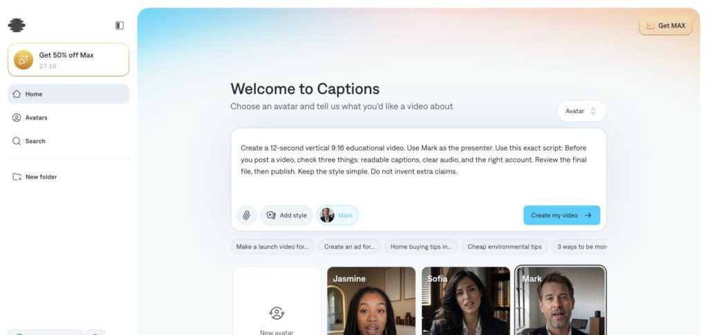 captions ai test prompt video generation