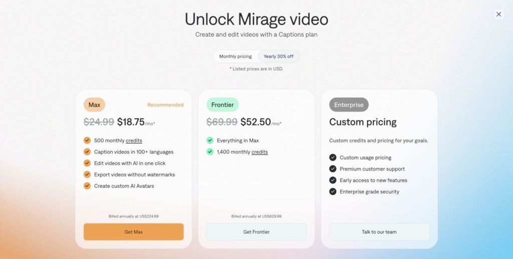 captions ai test video generation subscription