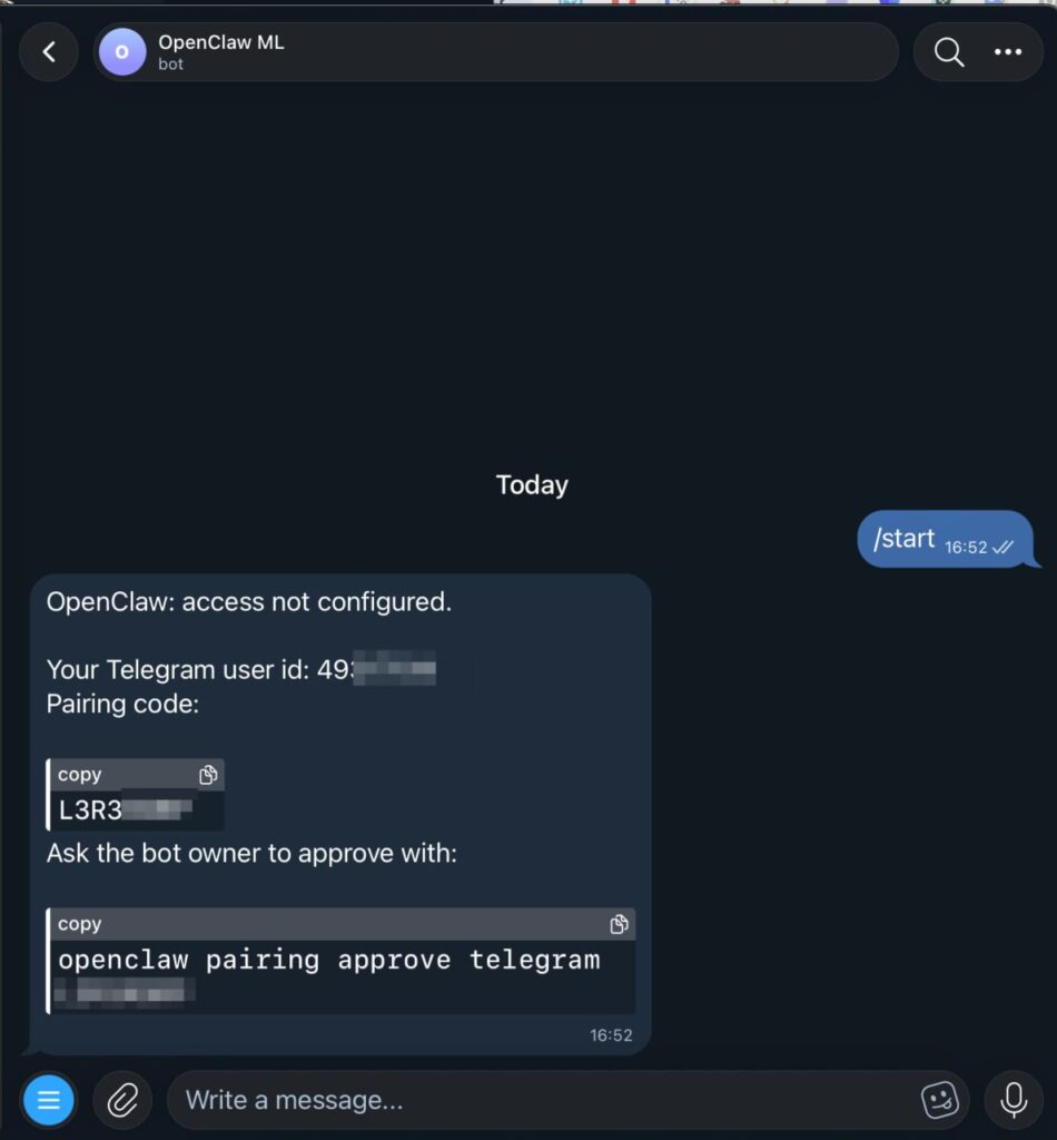 Telegram pairing with OpenClaw