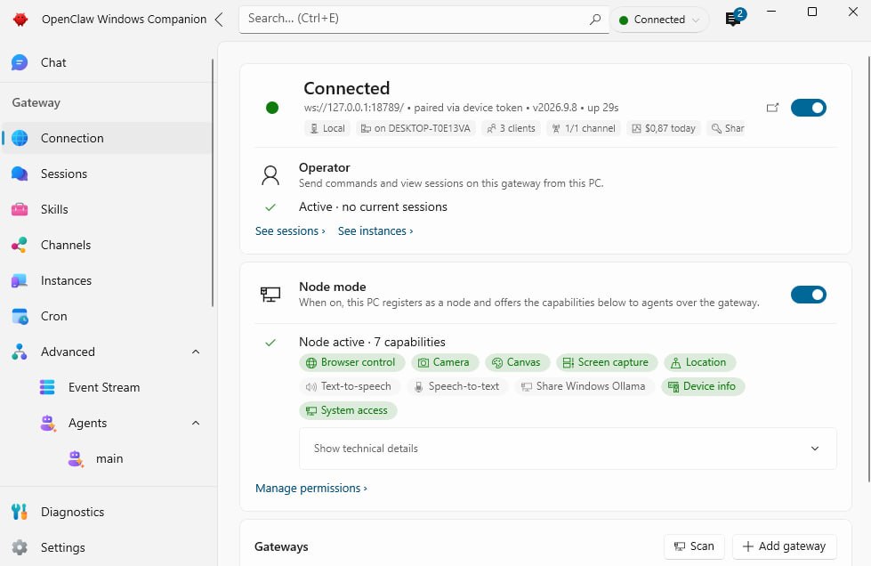 Openclaw gateway connected