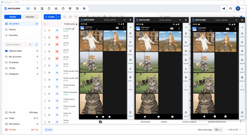 Photos uploaded to the gallery of a Multilogin cloud phone by an OpenClaw AI agent