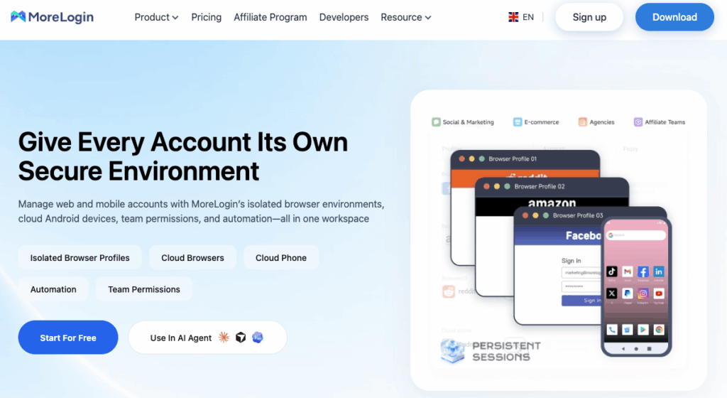 MoreLogin: продукт для браузерных профилей с добавленным модулем облачных телефонов