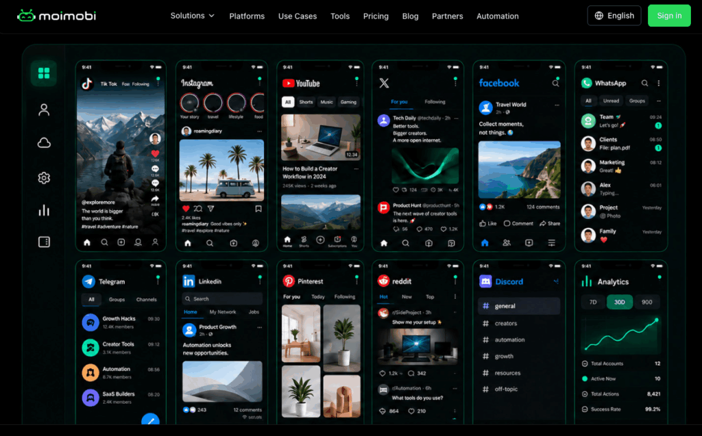 MoiMobi: ИИ-браузеры и облачные телефоны на Android 13 для соцсетей