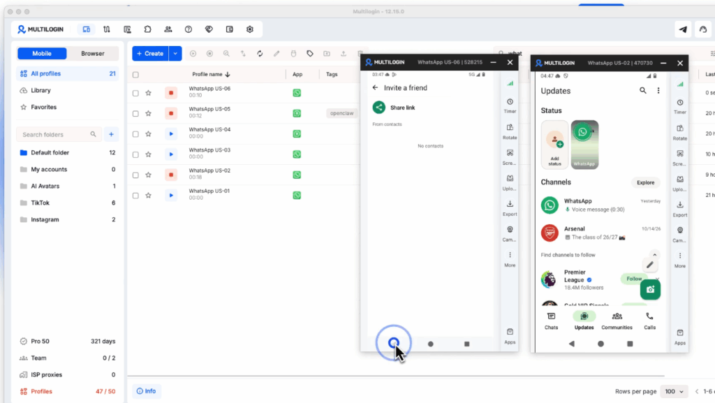 Аккаунт WhatsApp на облачном телефоне Multilogin за 2 минуты
