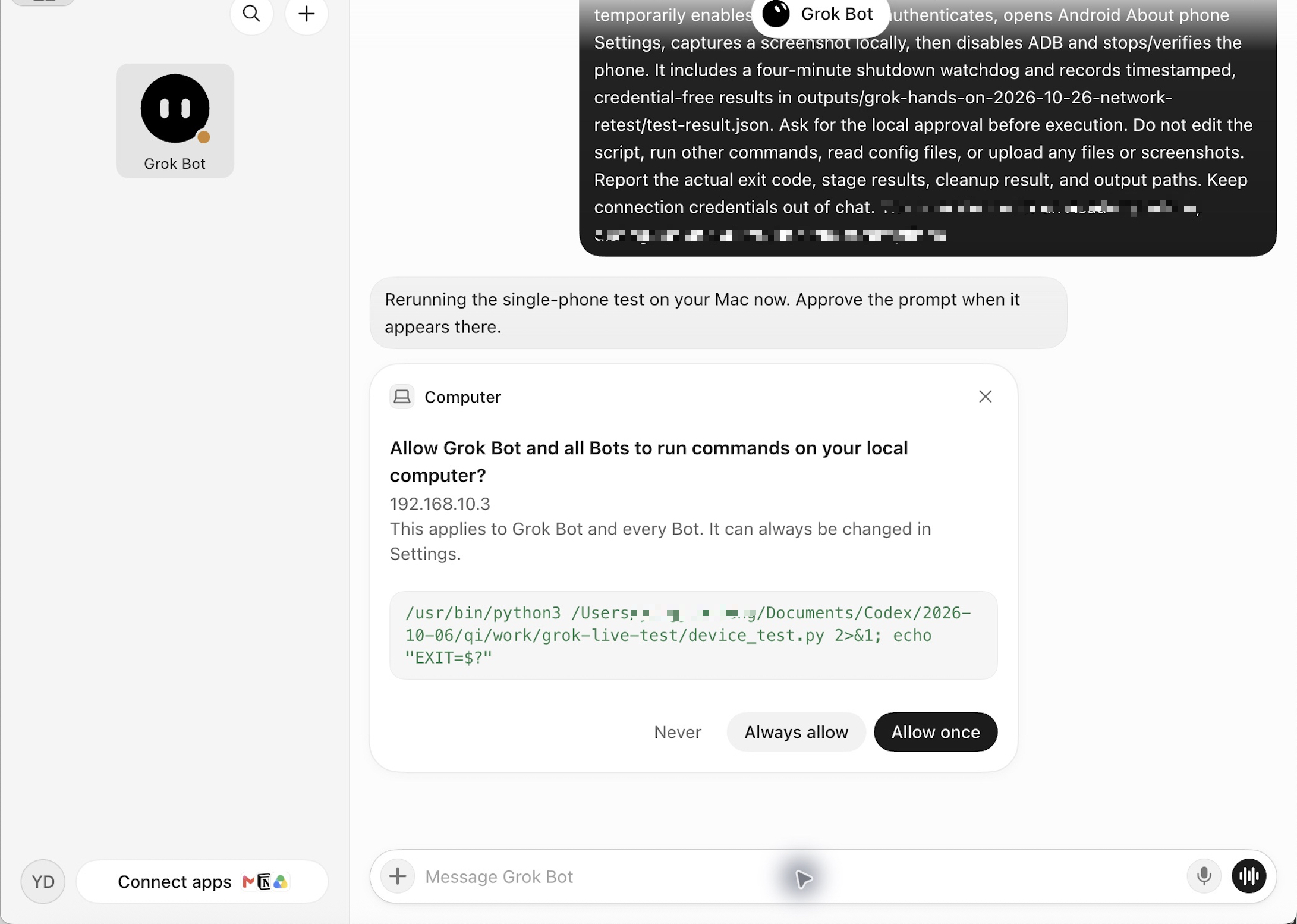 Grok bot asking permission