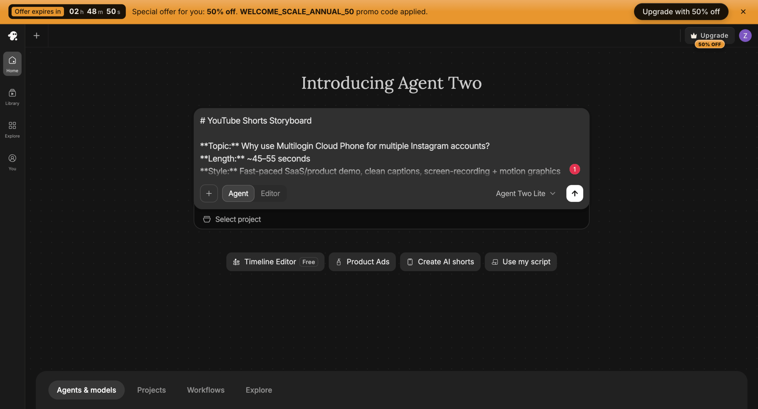 InVideo detailed short-form video brief space