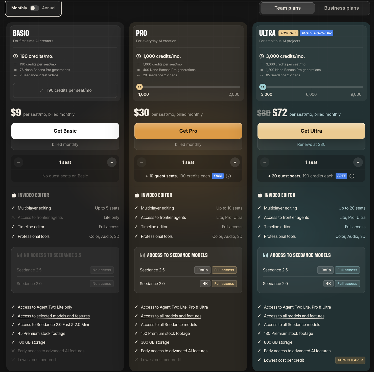 InVideo pricing plan on their official pricing page