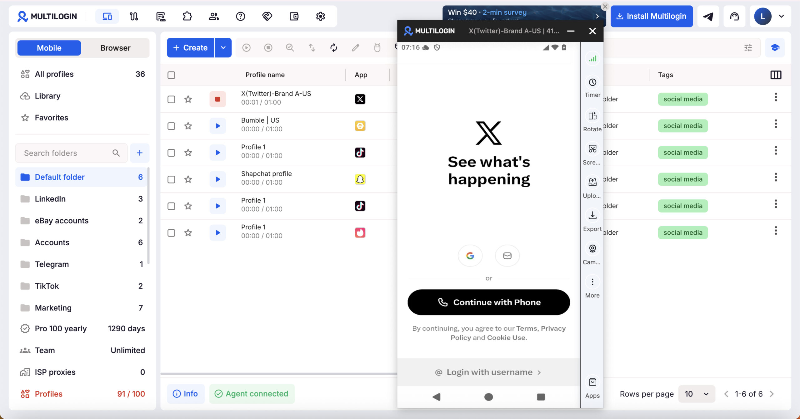 Multilogin cloud phone x interface