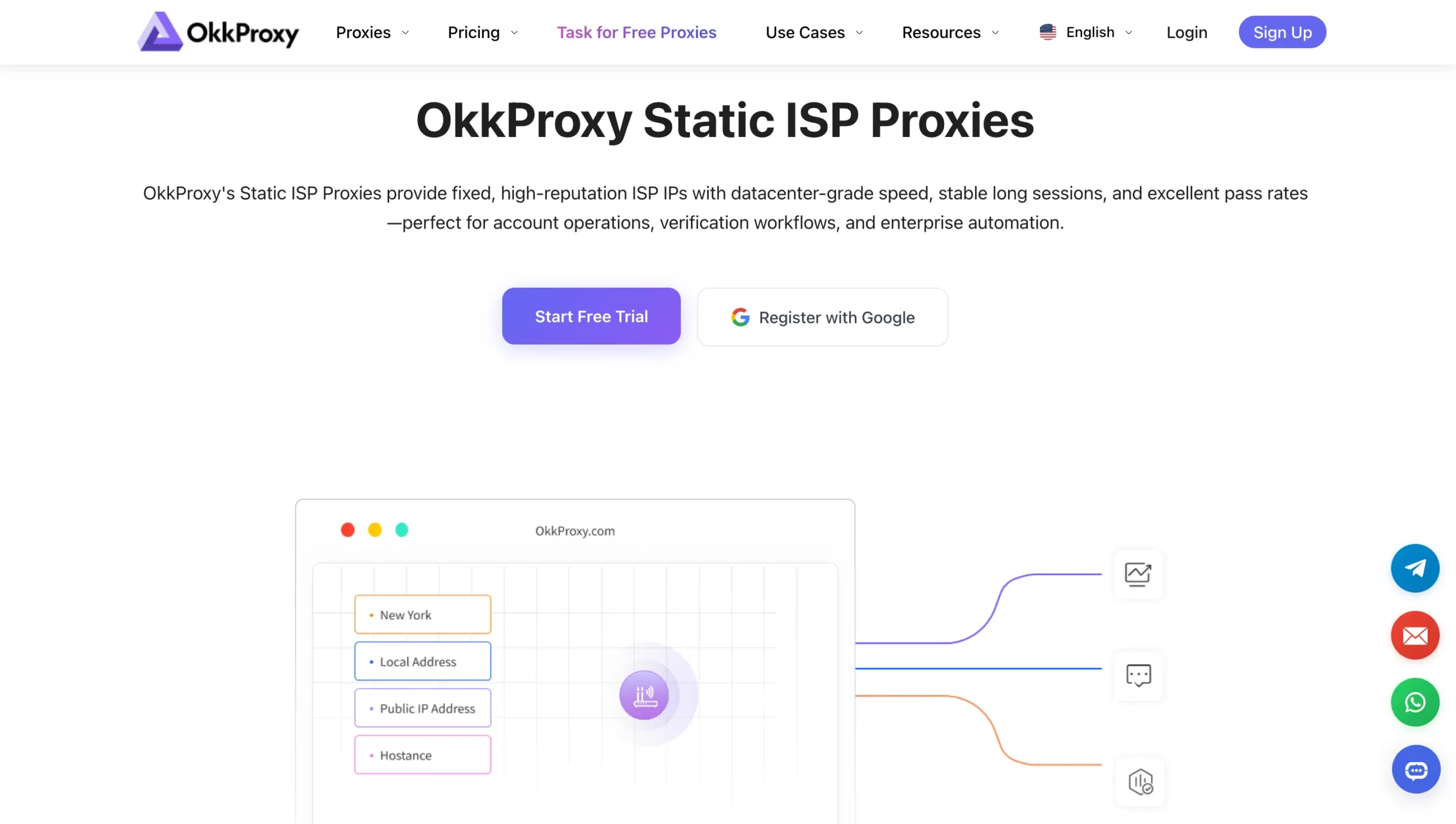 OkkProxy Static ISP Proxies page