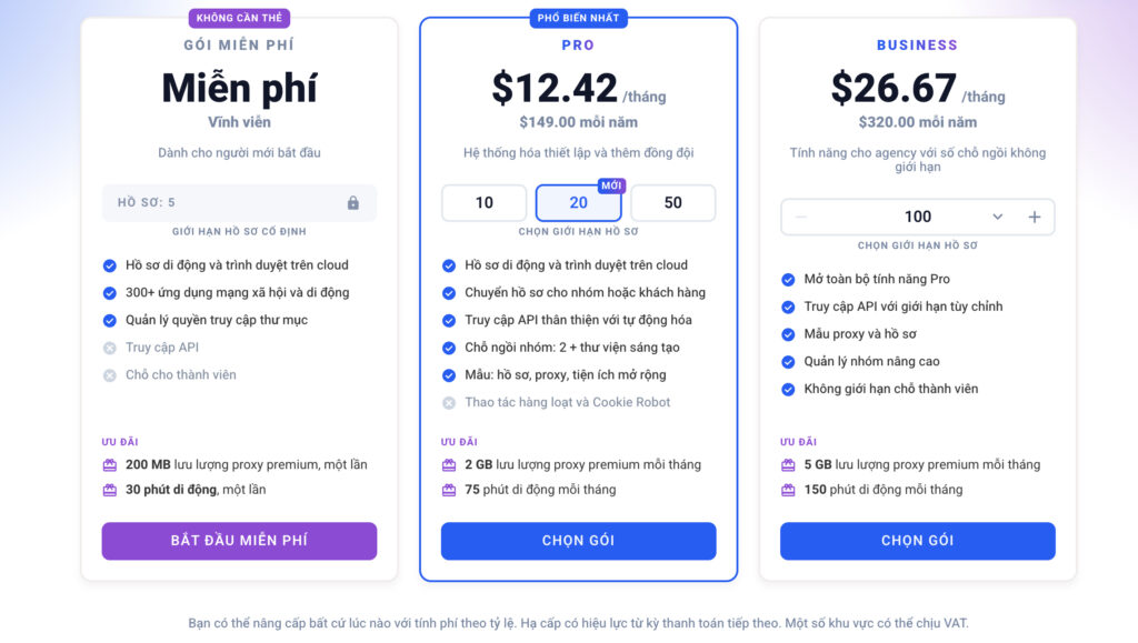 Quản lý nhiều cửa hàng eBay bằng điện thoại đám mây Multilogin pricing