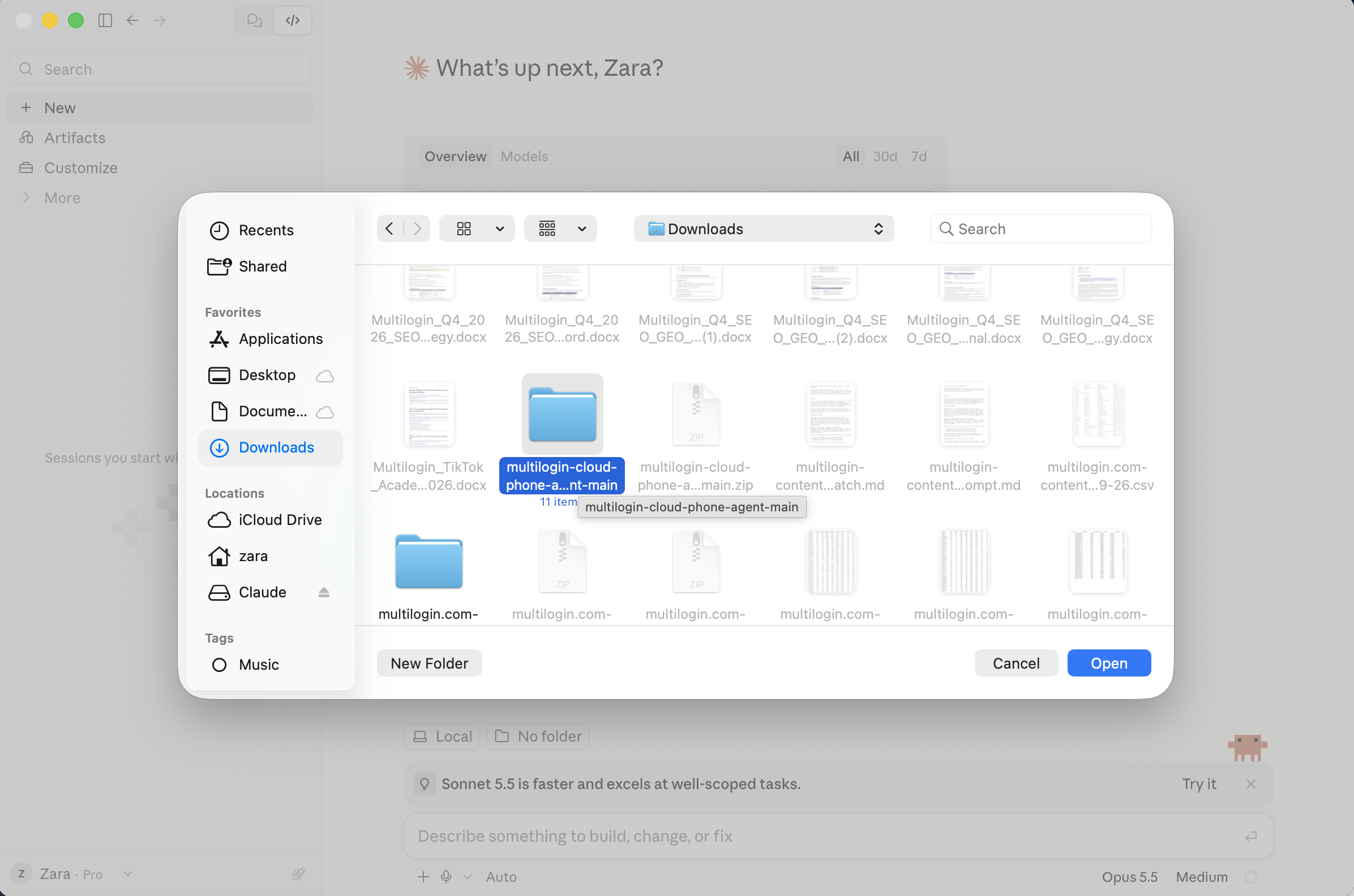 Select the extracted multilogin-cloud-phone-agent-main folder and click Open. The ZIP beside it is not the folder to select. 