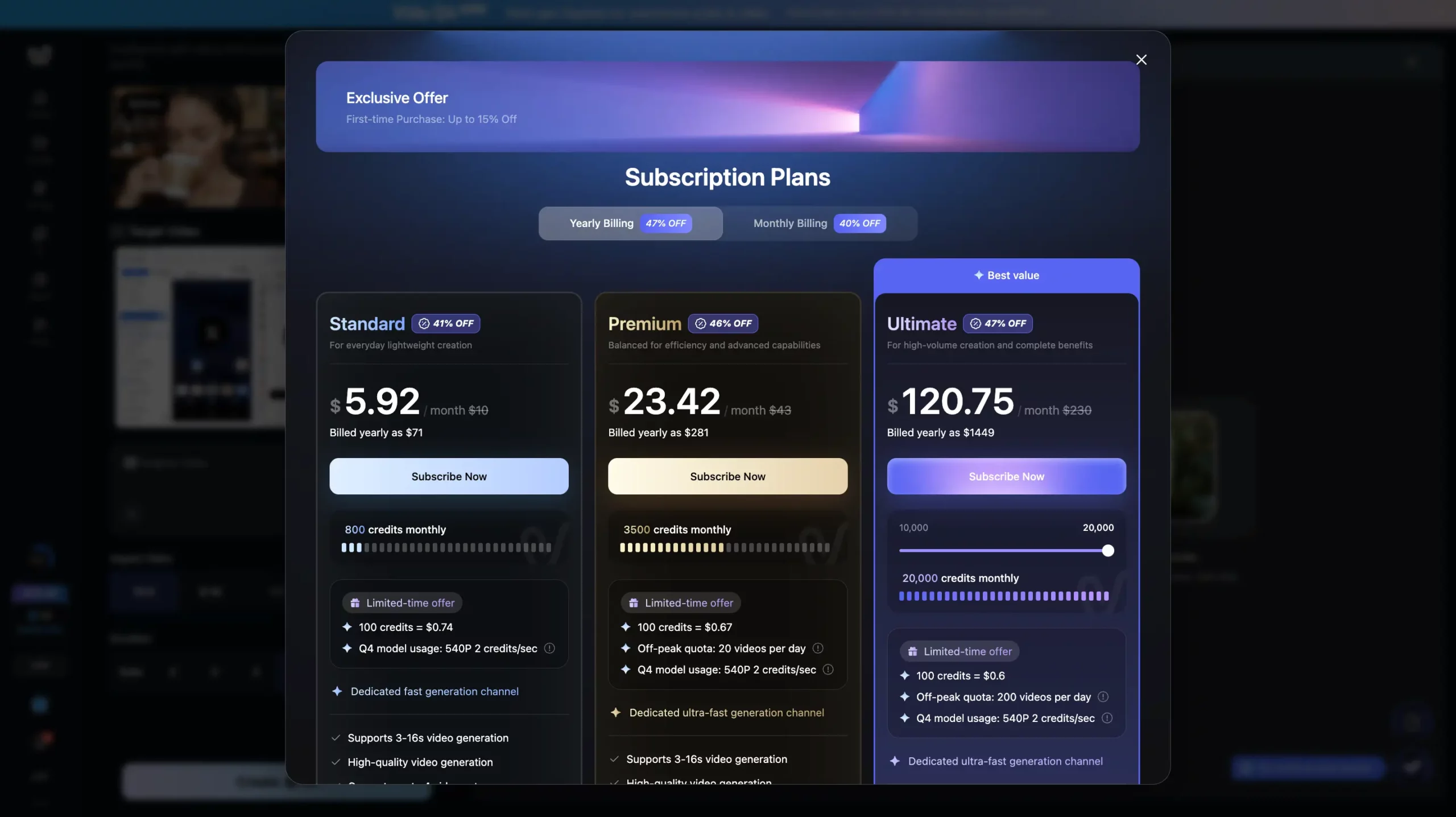 During that process, I encountered restrictions related to the available settings and credits. The later video available for review had no audio.