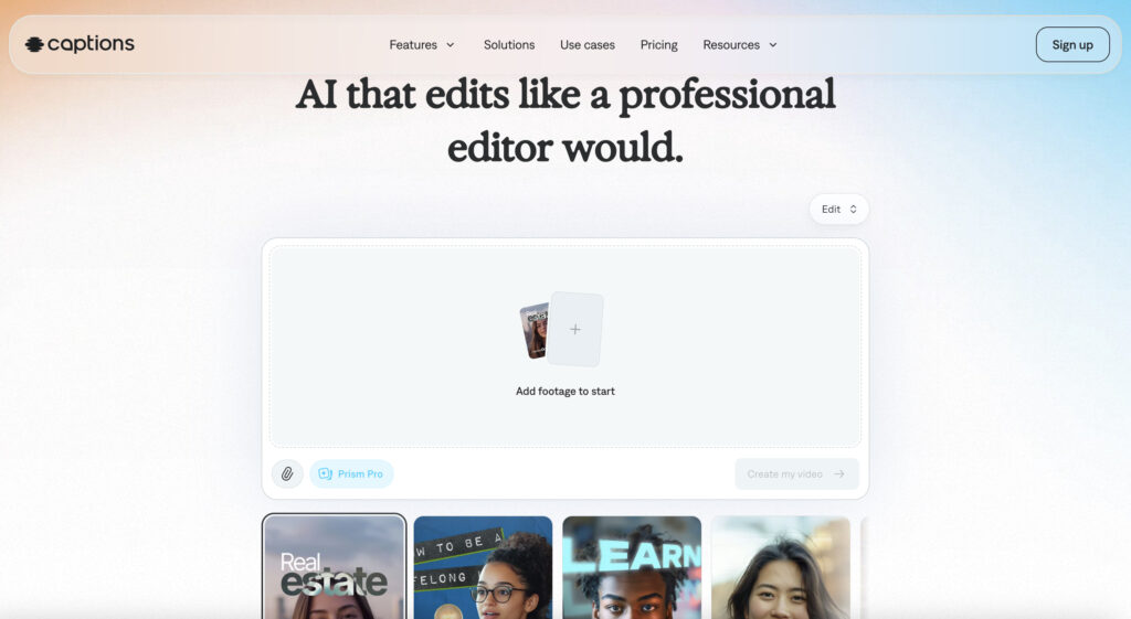captions ai homepage