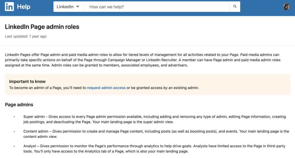 linkedin page admin roles