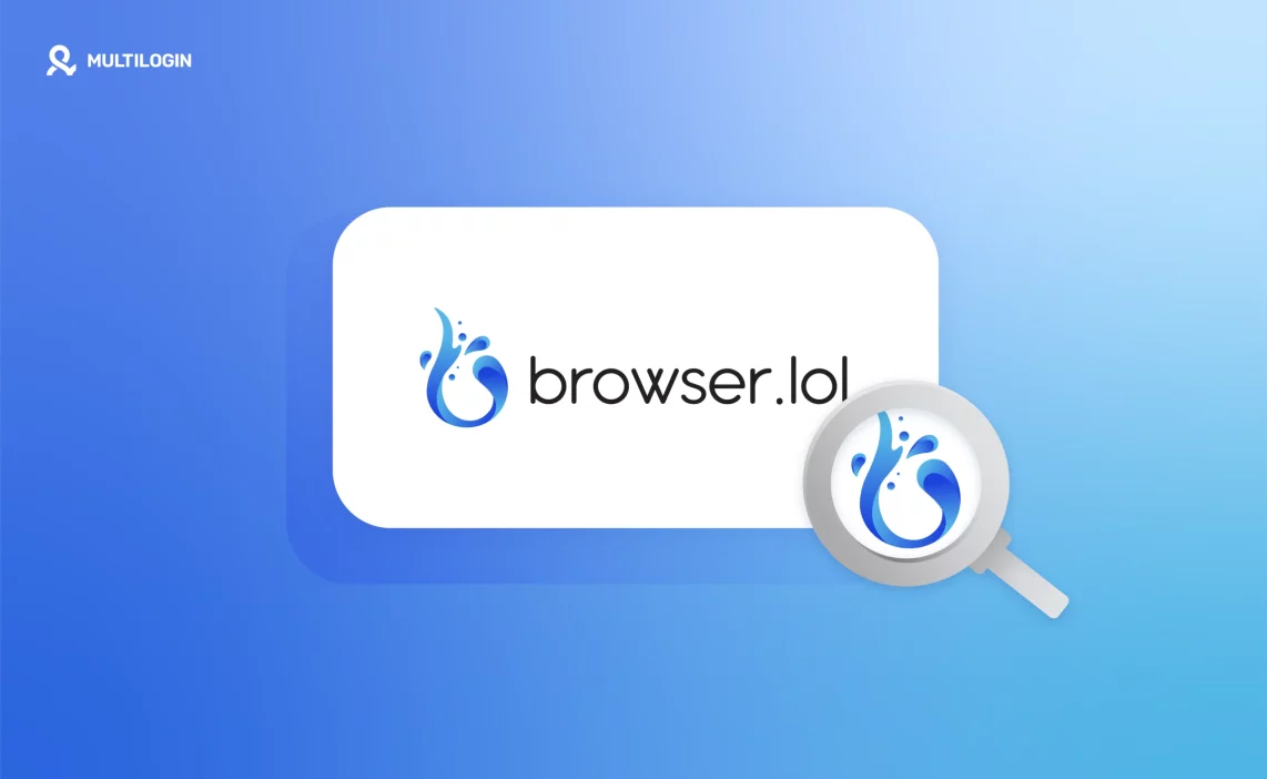 Browser.lol logo under magnifying glass, used in virtual browser review by Multilogin.